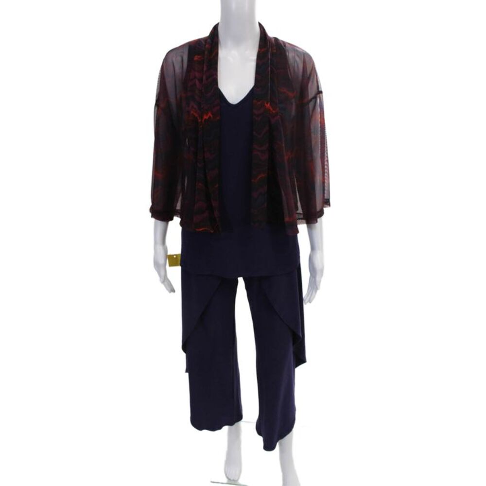 Sympli Women Outfit Set Purple V Neck Geometric 3/4 Sleeve Size 4